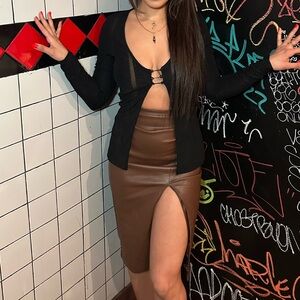 Meshki Chocolate Pencil Skirt